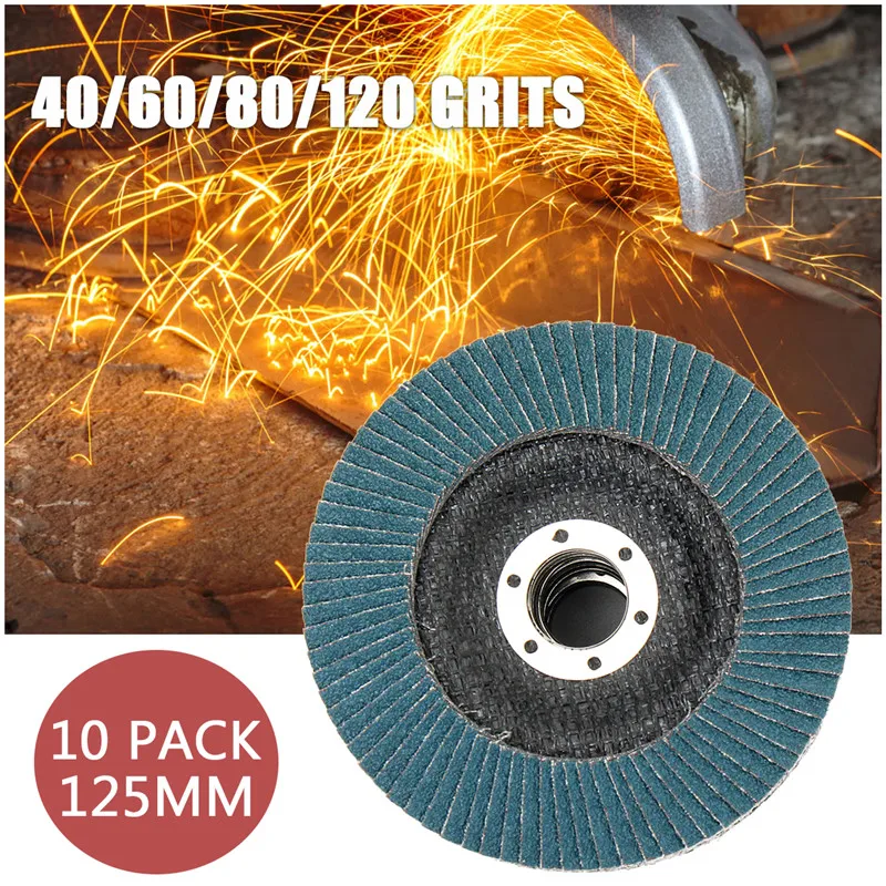 금속 연마기 샌딩 디스크, 플랩 디스크, 125mm 앵글, 40, 60, 80/120 그라인딩 휠, 제거 연마 도구, 10 개