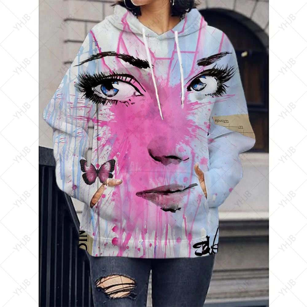 

Spring Women's facial print Hoodies Simple Sweatshirt For Women Casual Hoodies 2022 Drawstring Women's Sweatshirts Sudaderas