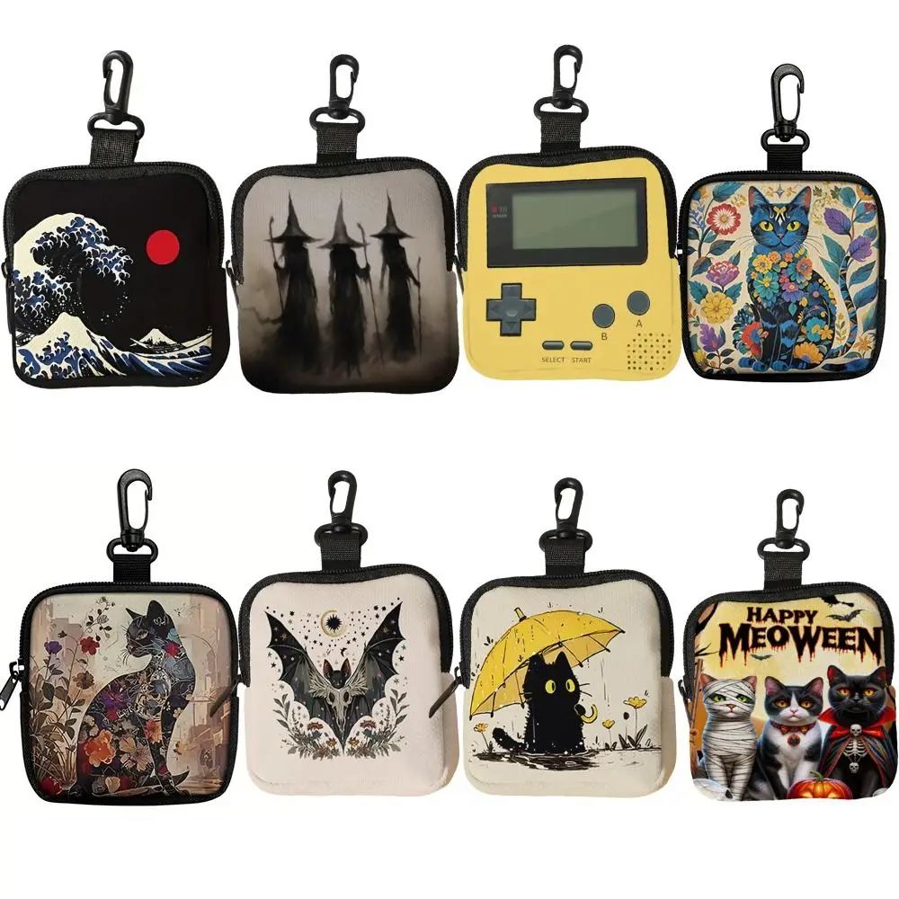 Durable Mini Coin Purse Cat Print Artificial Leather Earphone Bag Portable Waterproof Wallet Friends Gift