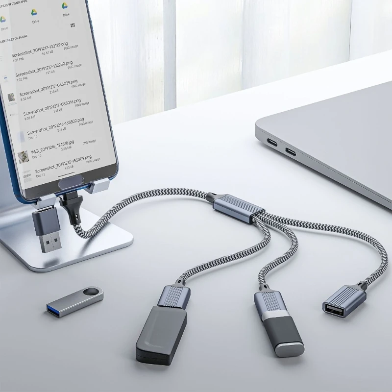 T8WC USB Type C Male to 2 /3 USB Female Splitter Hub Power Cord Extension Adapter Cable