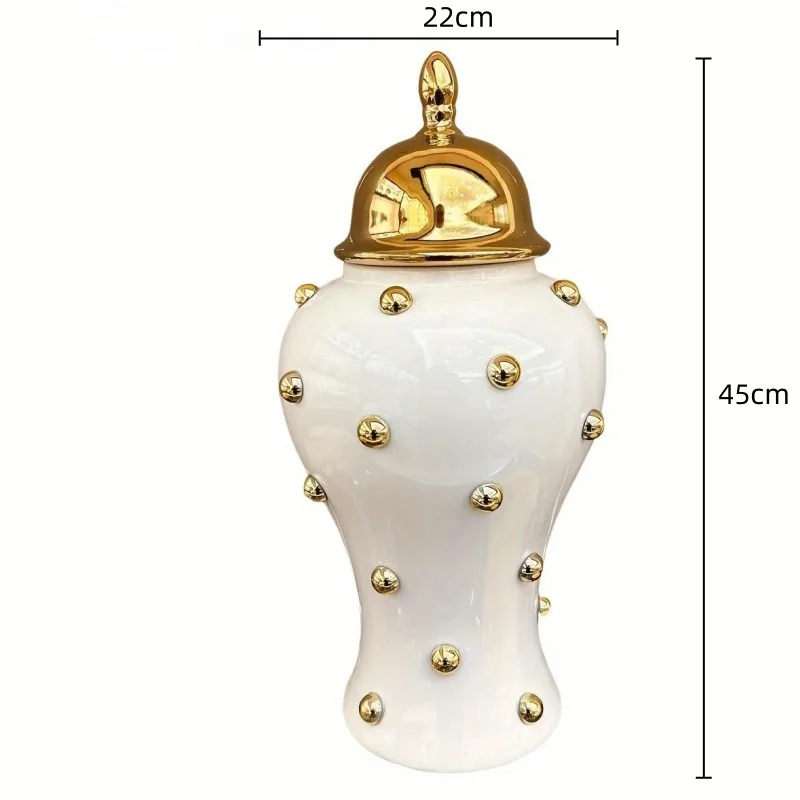 Geometric Storage Tank Embossed Gold Ball Ginger Jar Porcelain Flower Vase Floral Arrangement Accessories Home Decoration 3
