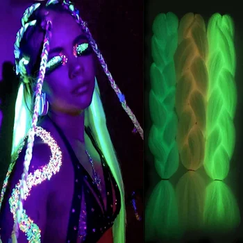24inch Synthetic Christmas Braiding Hair Colored Braids Extensions Glowing Braiding Hair Shining Fluorescent Light in Darkness 1