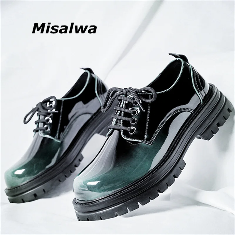 

Misalwa Patent Leather Fashion Men Oxford Shoes Red Height Increase Platform Men Shoes Mid Heel Men Lofers Party Shoes Heavy