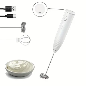 Wireless Electric Milk Frother - Mini Handheld Frother for Coffee, Cappuccino & Matcha, Rechargeable Blender & Mixer 1