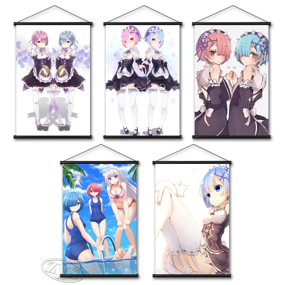 

Wall Painting Re:Zero HD Print Home Kara Hajimeru Emilia Posters Rem Ram Canvas Art Modular Picture Hanging Scrolls Room Decor