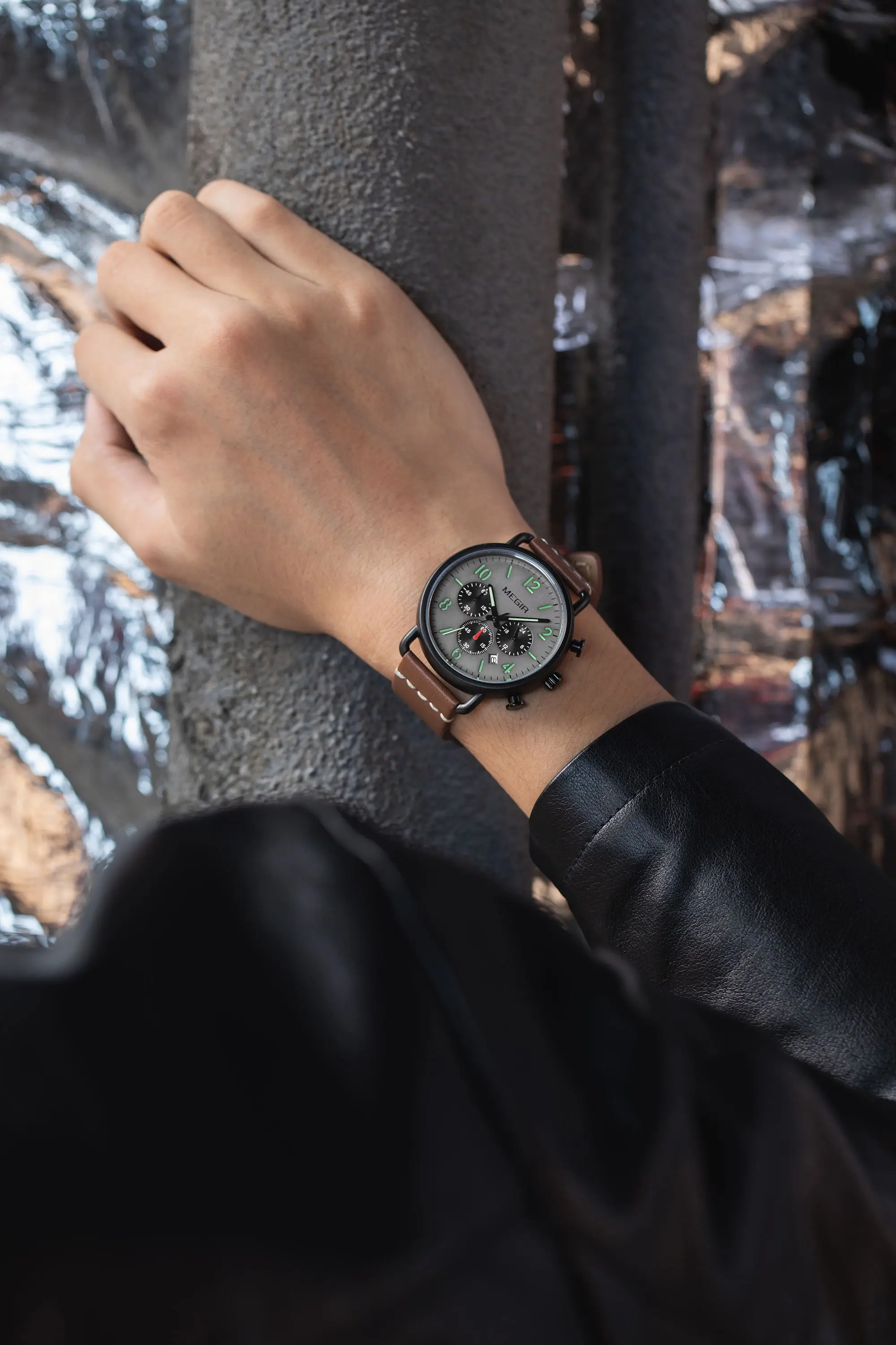 Herrenuhr, Luxus-Sport-Quarz-Armband, Stahlgeflecht, Business-Casual-Uhr mit Kalender, Lederband, Mann_voghion.com