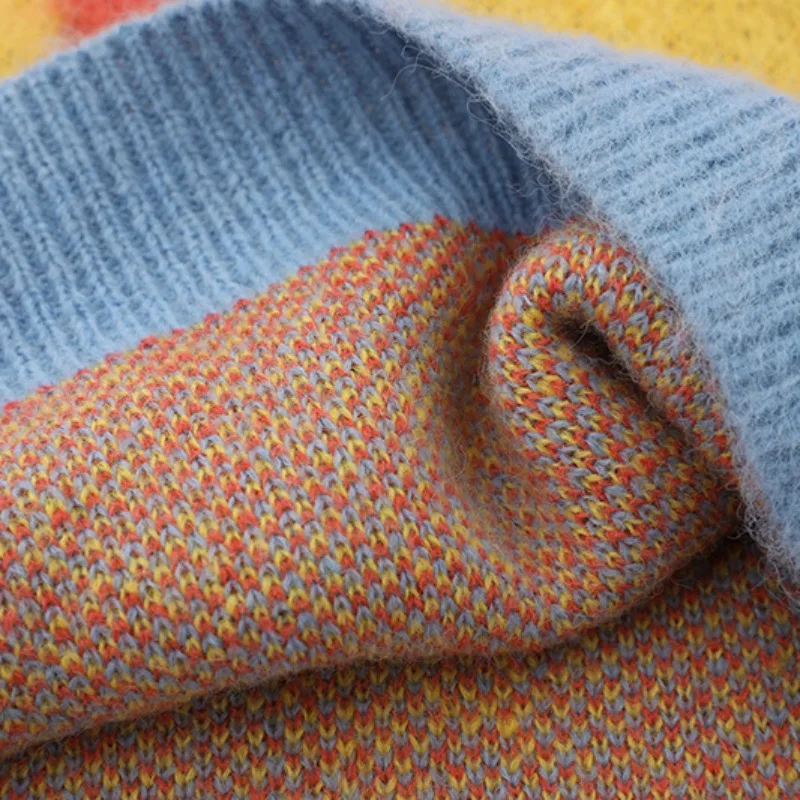 Fashion Colorful Knitted Hooded Sweater Unisex Harajuku Sweater Warm Furry Pullover Streetwear Sweaters Hoodies Jumpers Knitwear