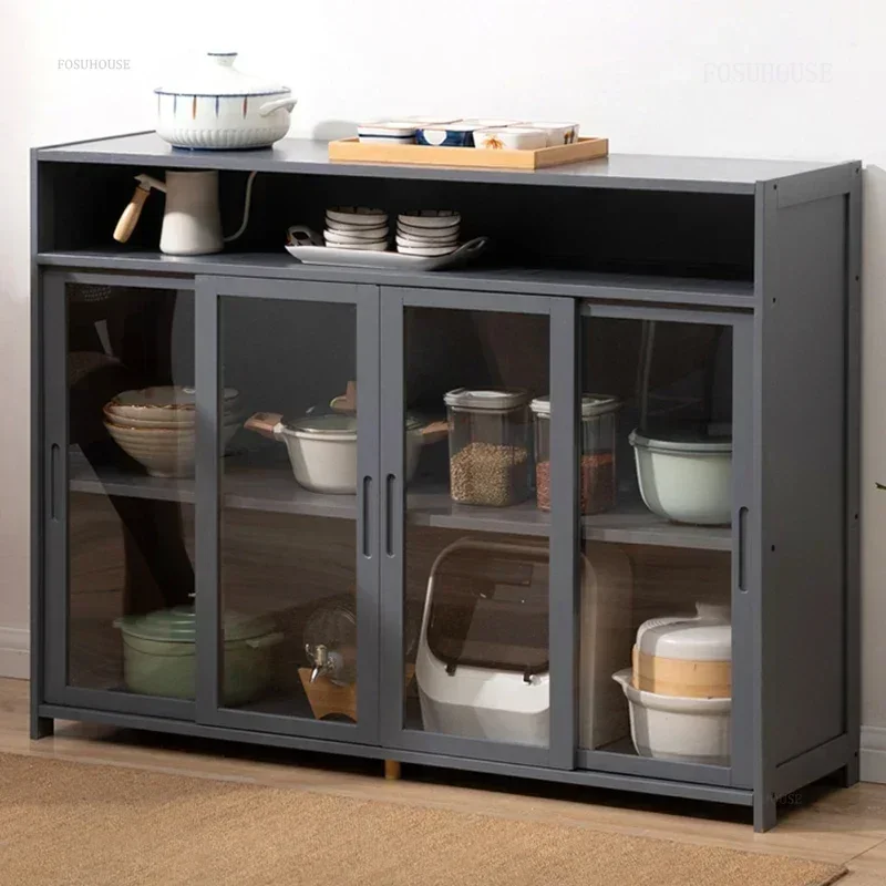 Creative Dust-proof Kitchen Cabinet for Home Modern Minimalist Sliding Door Sideboard Two-way Bamboo Material Cabinets for Hotel