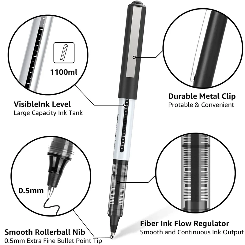 Deli Rollerball Pens, 0.5mm Liquid Ink Gel Pens,Quick Drying & Long Lasting Fine Point Pen for Writing, Journaling, Notes