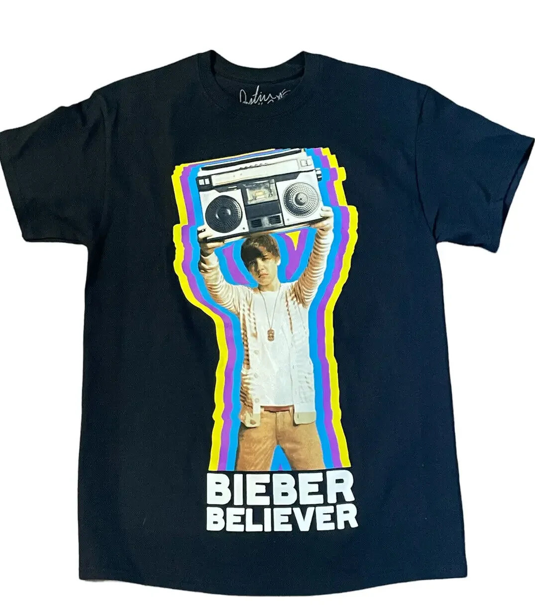 New Justin Bieber Fedi Boombox Tshirt Maglietta Nera Media Per Adulti