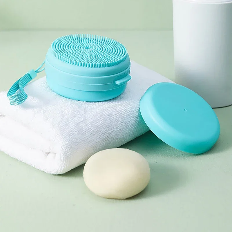 1pc Portable Bathing Brush Hanging Bath Body Scrubber Soap Case Silicone Brush Massage Hair Tactile Brush bath sponge 5