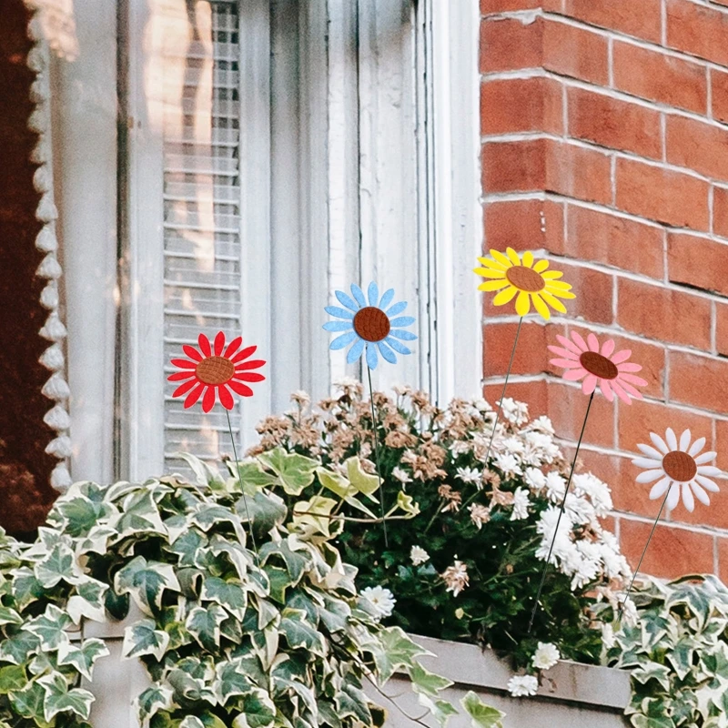 5pcs Vintage Metal Sunflower Garden Stakes Yard Lawn Patio Ornaments Waterproof Flower Stick Indoor Outdoor Decor garden art decor
