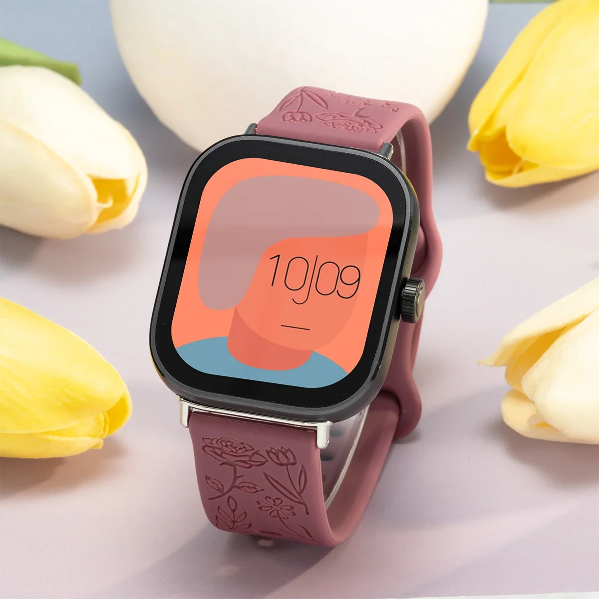Magnetic Silicone Smartwatch Strap with Carvings Design - Universal Fit Bracelet Accessory
