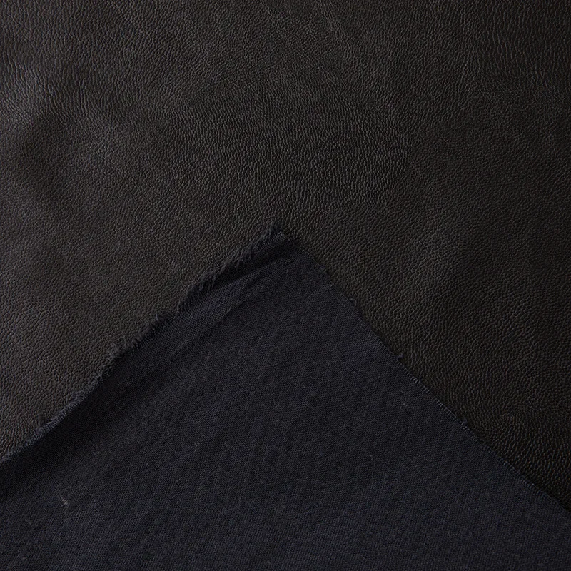 0.4mm Matte Cotton-Padded Fleece Black Leather Coat Fabric Soft PU Leather Washable Artificial Skin For Clothing