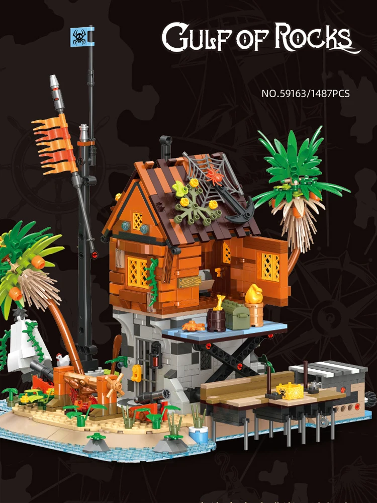 Kreative Filmszenen Karibik Piraten Rock Bay Block-Baumodell-Sets Bausteine Lernspielzeug für Kinder Geschenke – Detail 2