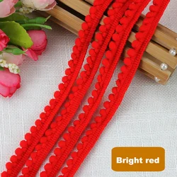 Colorful Pearl Pompom Tassel Ribbon for DIY Crafts & Sewing Projects (Bright red)