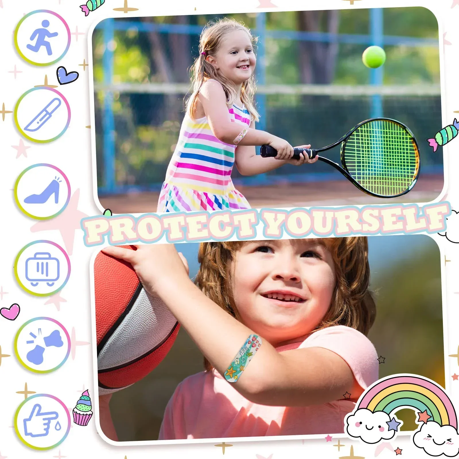 100Pcs For ChildrenCute Cartoon Bandages Flexible Adhesive Kids Bandages Bulk Kids  Strips Medical Waterproof Breathable