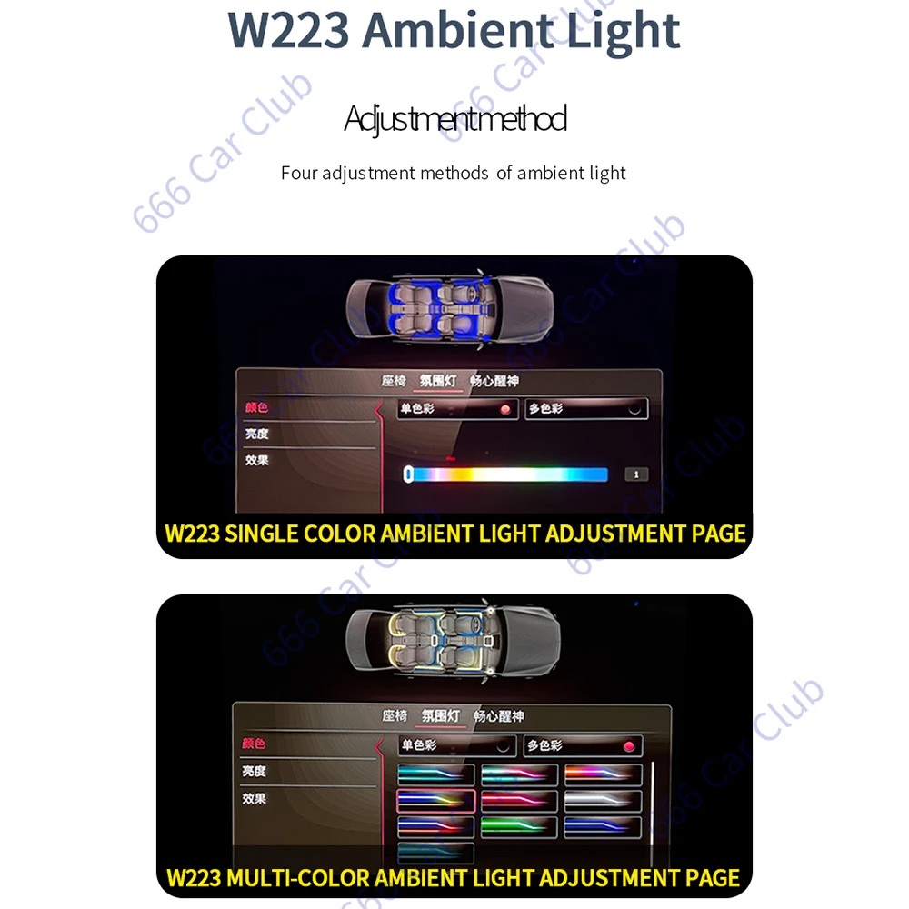 64 색상 메르세데스-벤츠 S 클래스 W223 S450L S500 S480 S680 LED 스피커 커버 4D 회전 트위터 용 자동차 지붕 서라운드 스피커