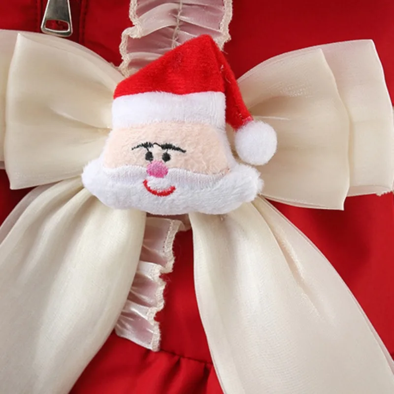 Girls Coat Winter New Santa Claus Lace Collar Cotton Coat 1-5 Yr Girls Velvet Thickened Pointed Hat Cotton New Year Clothes