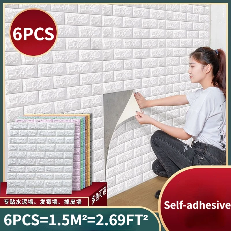 6PCS Self-adhesive Waterproof Foam 3D Wall Sticker Faux Brick Impact Resistant Sponge Wallpaper Room Decoration Contact Paper 3d imitation brick wall stickers diy impact resistant self adhesive wallpaper 3d imitation brick wall stickers diy impact resist