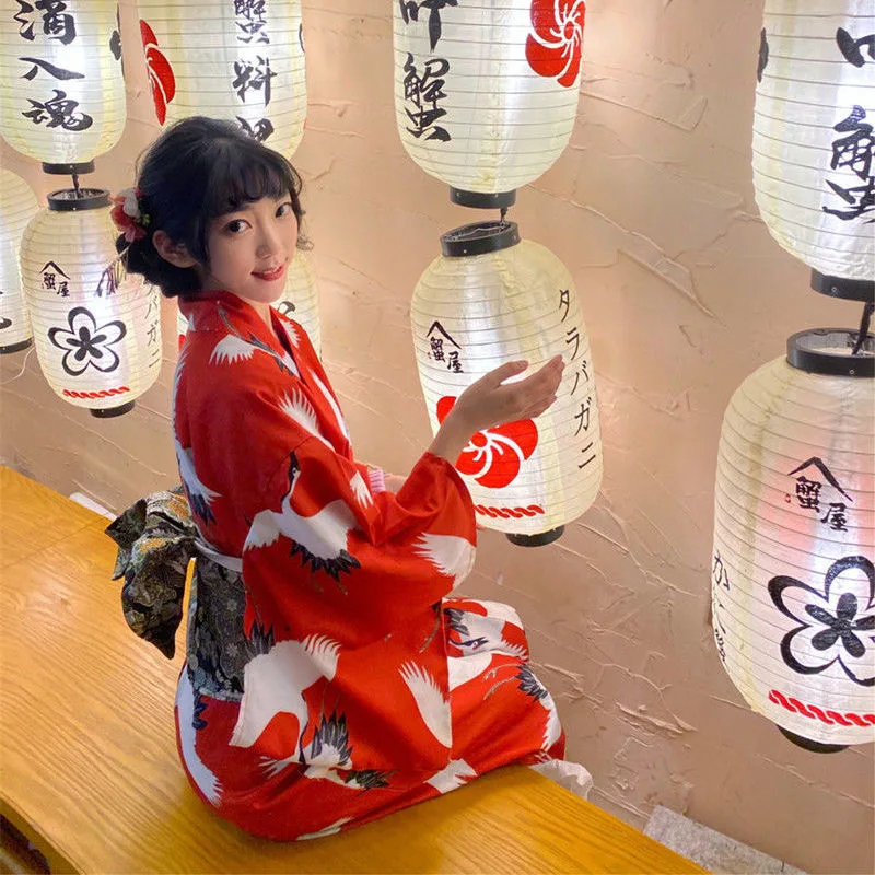 

Традиционное кимоно в японском стиле, женская одежда для съемки с цветочным принтом, винтажный костюм Geisha в стиле Харадзюку с Оби для девушек