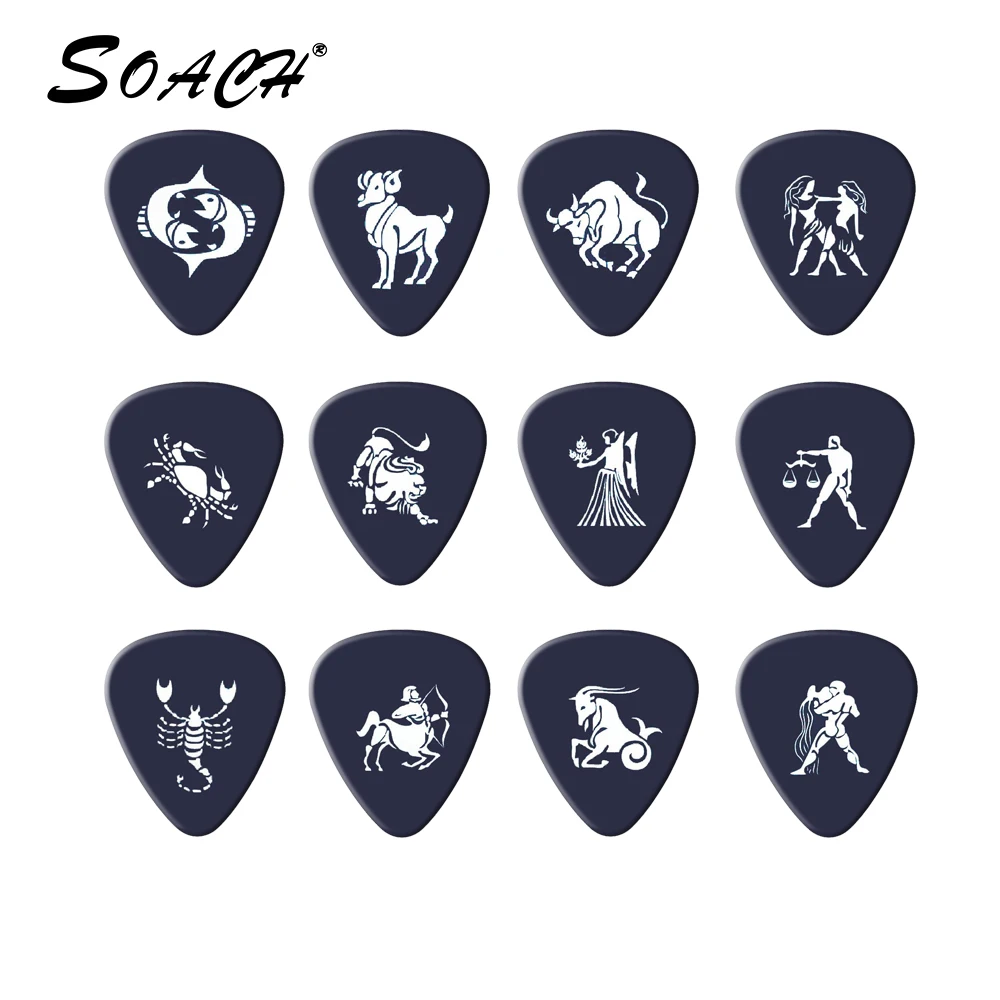 SOACH 10pcs/Lot 0.71 0.46 1.0mm thickness cartoon 12 Constellations guitar picks pattern guitar paddles parts Guitar Accessories