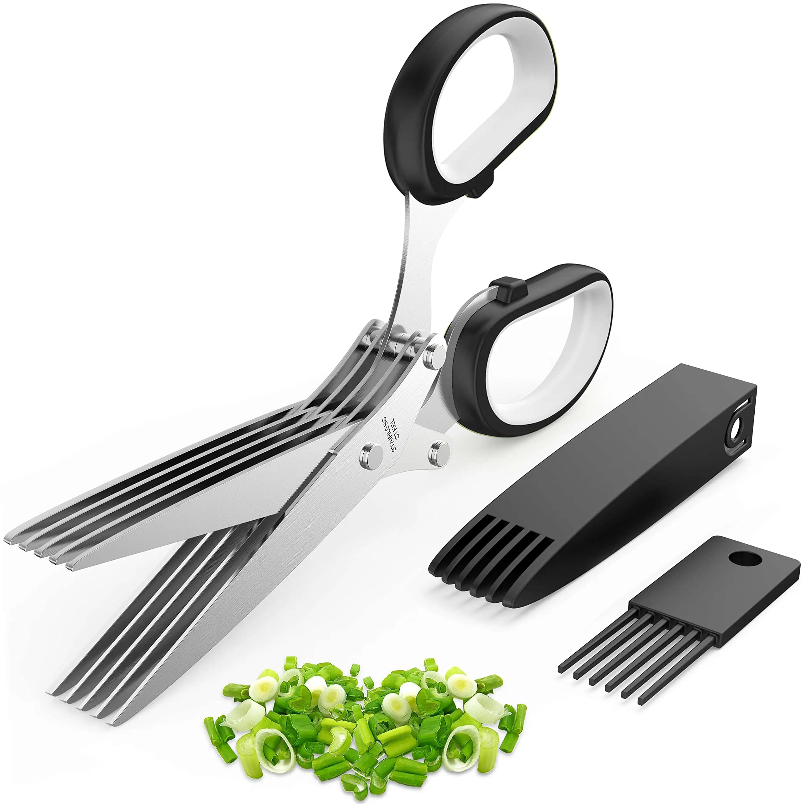 Herb Scissors, Kitchen Herb Shears Cutter with 5 Blades and Cover, Sharp  Dishwasher Safe Kitchen Gadget - Green