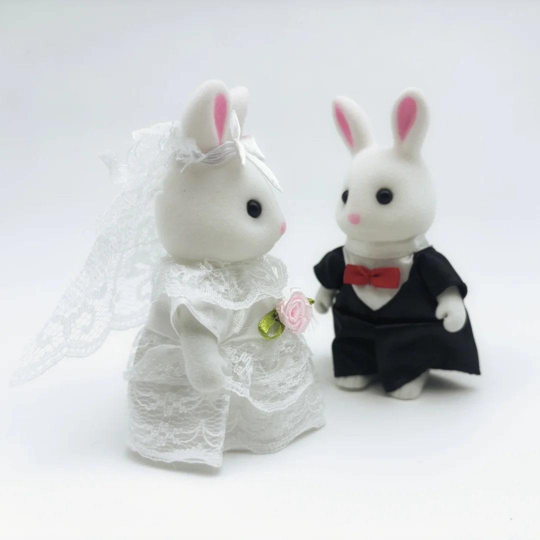Valentine's Day Newlywed rabbit 1:12 Simulation Forest Family  Animal Dollhouse Figures Miniature FurnitureKitchen Accessories — view 4