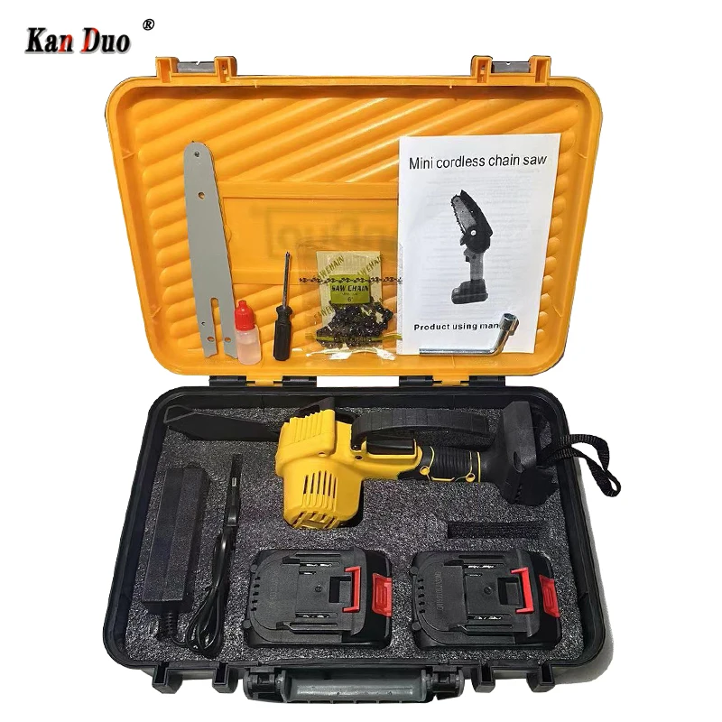 21V Two large capacity lithium battery cordless chainsaws 6-inch portable electric chain saw 6 inch cordless electric chain saw