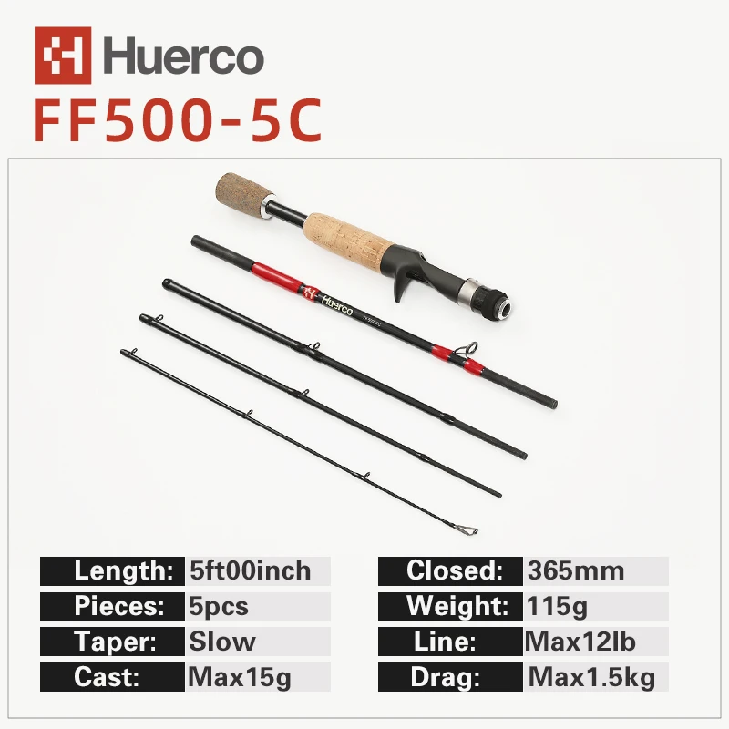 JAPAN HUERCO Fishing Rod 5 SECTIONS Spinning Casting Light 95-180G Glass  Material Portable Rod For The Travelling Bass Trout
