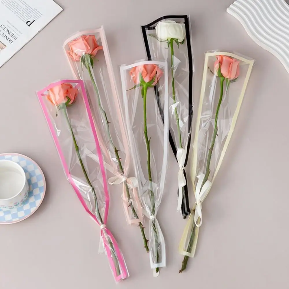 50 pezzi di sacchetti per imballaggio di fiori trasparenti, forniture per pacchetti, sacchetti di plastica, carta da imballaggio, bouquet impermeabile, materiale per imballaggio, matrimonio - immagine 5
