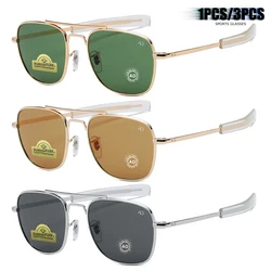 Premium Designer Pilot Fashion Glasses with Tempered Glass Lens (3PCS Gold Green B S)