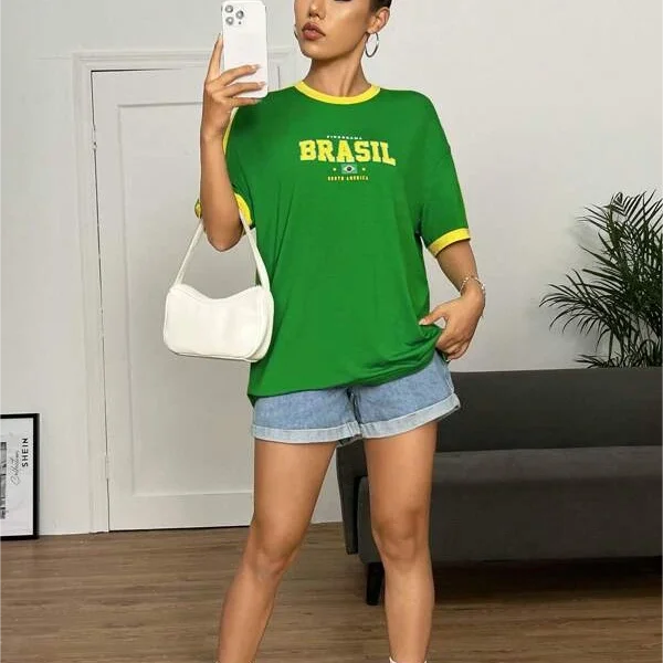 Europe and the United States loose letters yellow green top Y2K women's summer T-shirt sexy clothing street