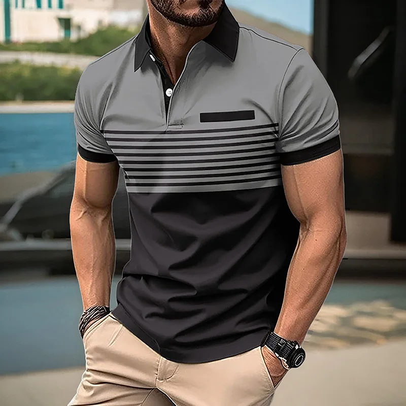 Summer Casual Short-Sleeved Men's Polo Shirt 3D Stripe Printed Breathable Tees Men Sport Top Plus Size Lapel Pullover Clothing 6 S45afcc3275b148aa9f57eeb20f43578fk