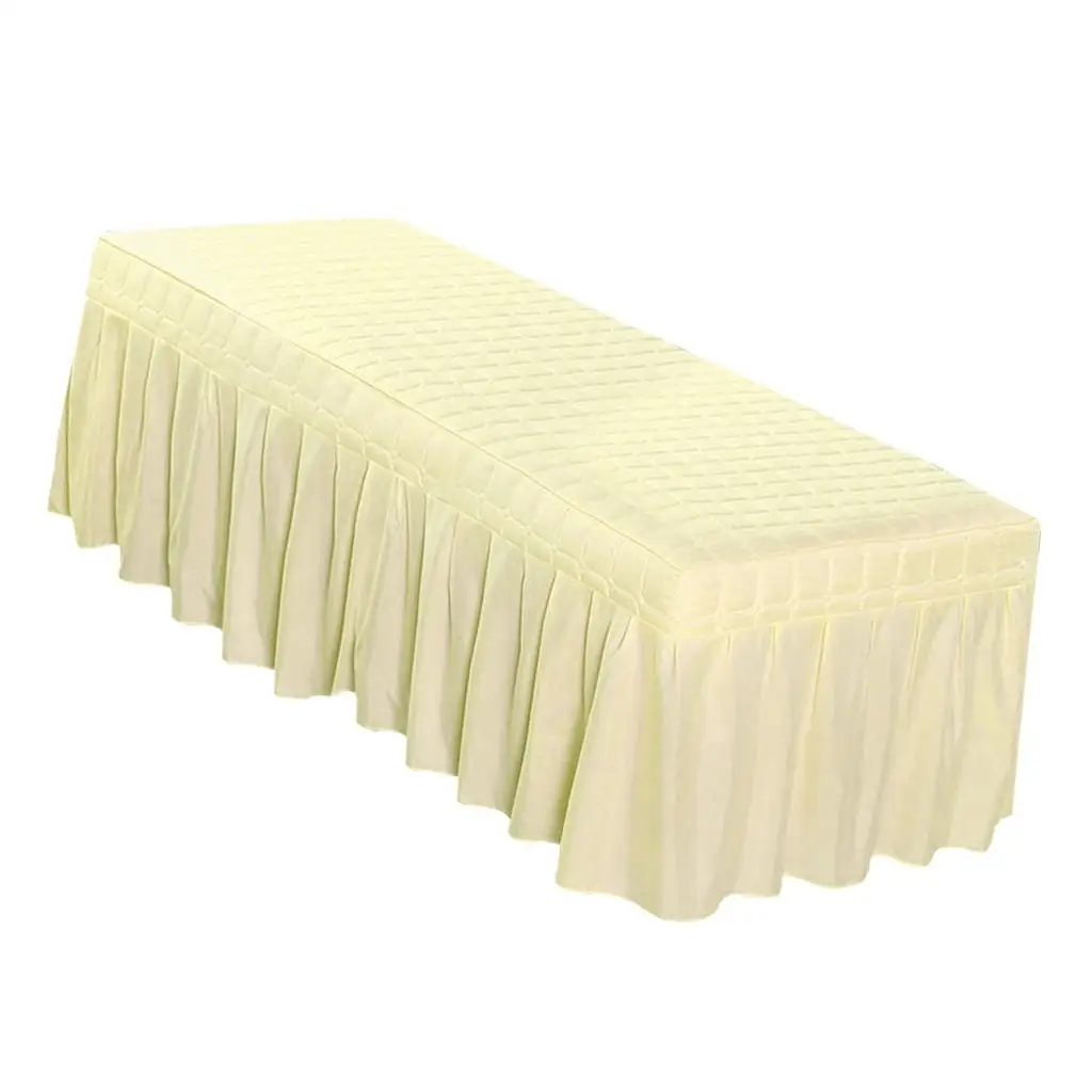 Spa Massage Bed Cover Sheet with 21inch Drop Skirt Beauty Salon Table Skirt - Beige-190x80cm