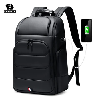 Fenruien 방수 배낭, USB 충전 학교 가방, 도난 방지, 남성용 배낭, 15.6 인치 노트북에 적합, 대용량 여행 배낭
