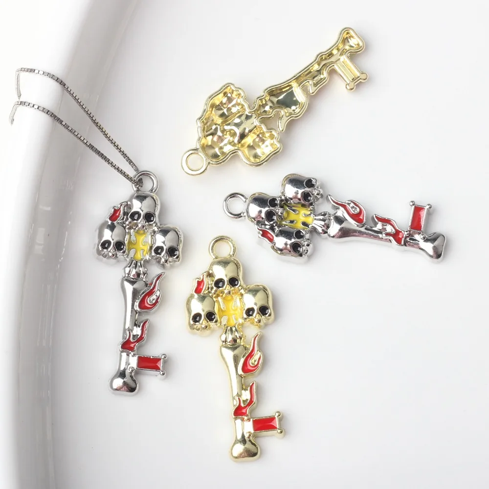 

Цепочка для ключей с подвеской в виде черепа, шармы из сплава для изготовления ювелирных изделий ручной работы, «сделай сам», серьги, ожерелье, украшение, аксессуары для рукоделия, 10 шт.