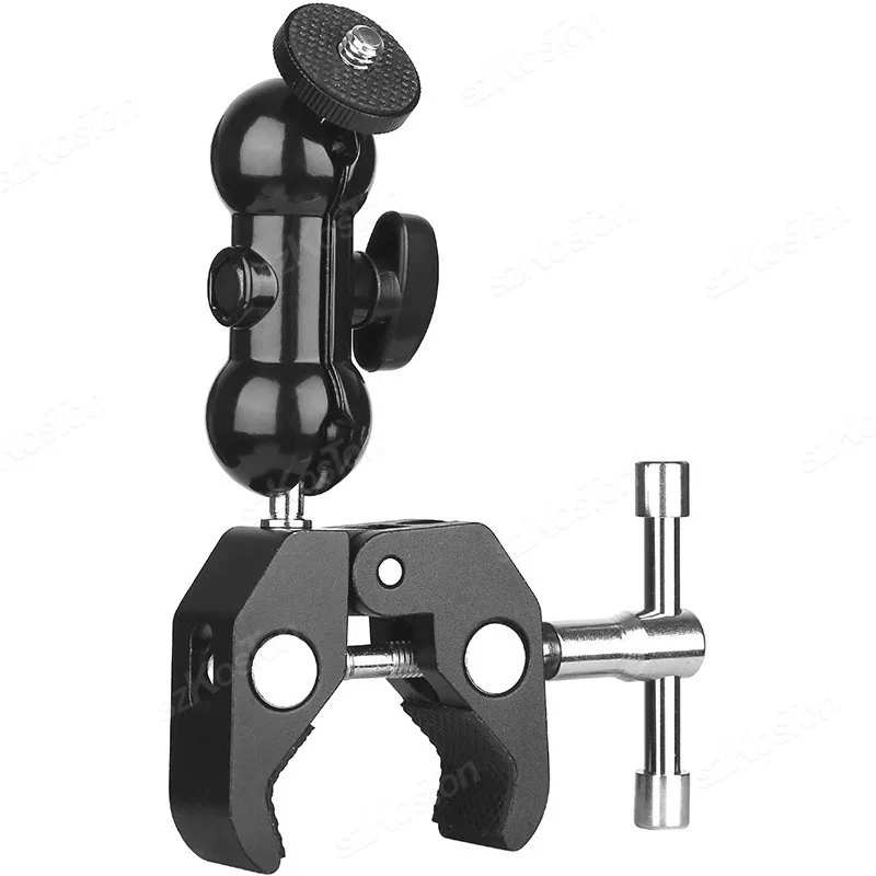 Reflex Camera Super Clamp & Magic Arm Mount With Double Ball Head – 2kg Load Capacity, 1/4\" & 3/8\" Screw, Adjustable For Monitors, LED Lights, Mics