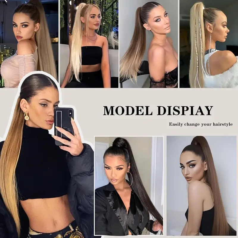 LUPU 2 Pcs of 18inch Braided Ponytail Wig Extension with Elastic Straps Straight and Smooth Wrapped Braided Wig Extension