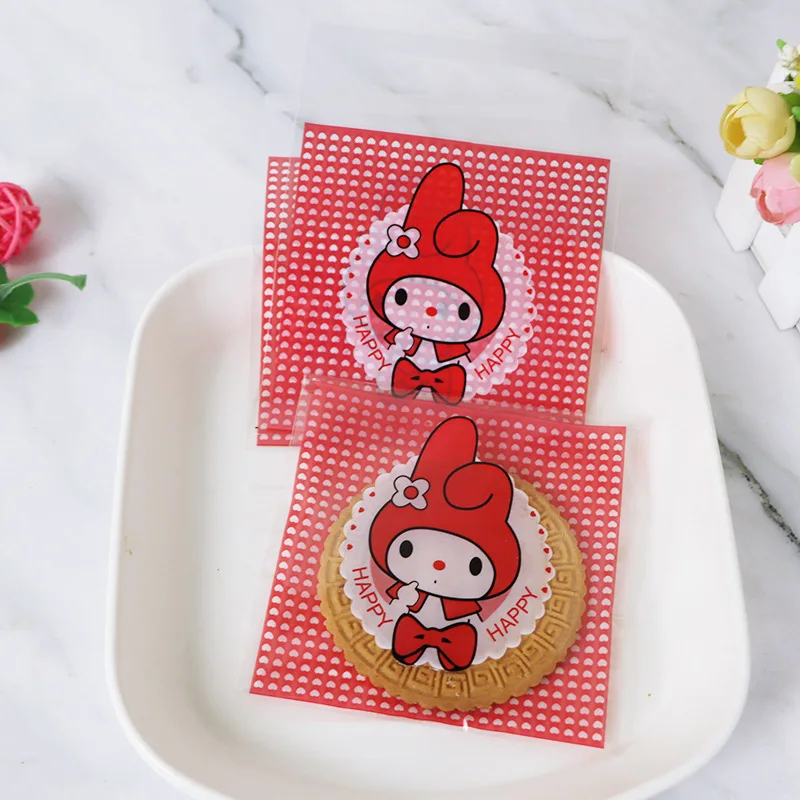 100 Pcs/lot Cute Red Rabbit Cookie Bags Cookie Packaging Bag Plastic