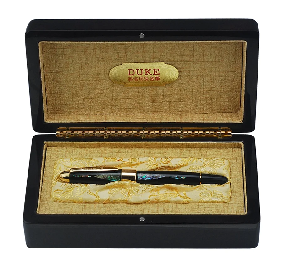 Duke 14K Gold Nib Fountain Pen Bright Pearl In The Dark Green Sea 0.5mm Fine Nib W/Gift Box Writing Gift Pen Set duke real seashell rollerball pen beautiful night pearl in the dark green sea fine point collection gift pen