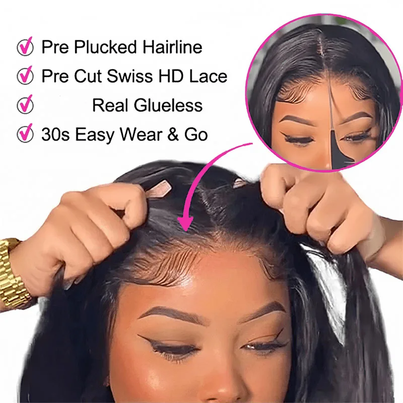 5x5 Glueless HD Lace Front Wigs 40 42 Inch 250% Density Wear And Go Straight 13x4 13x6 Transparent Lace Human Hair Wig For Women 6