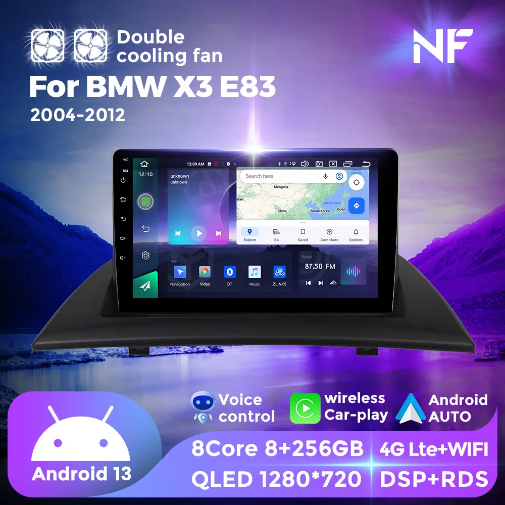 

NF Android 13 QLED автомобильный радиоприемник для BMW X3 BMW E83 2004-2012 Авторадио мультимедийный плеер GPS беспроводной Carplay двойной вентилятор охлаждения