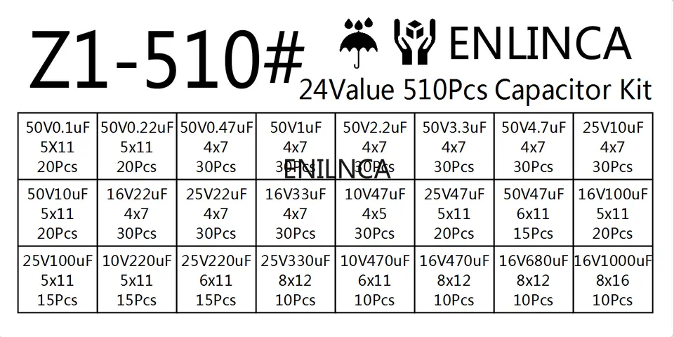 510Pcs/lot 0.1UF-1000UF 24Values Aluminum Electrolytic Capacitors 16-50V mix Electrolytic capacitor Assorted kit and storage box image 4