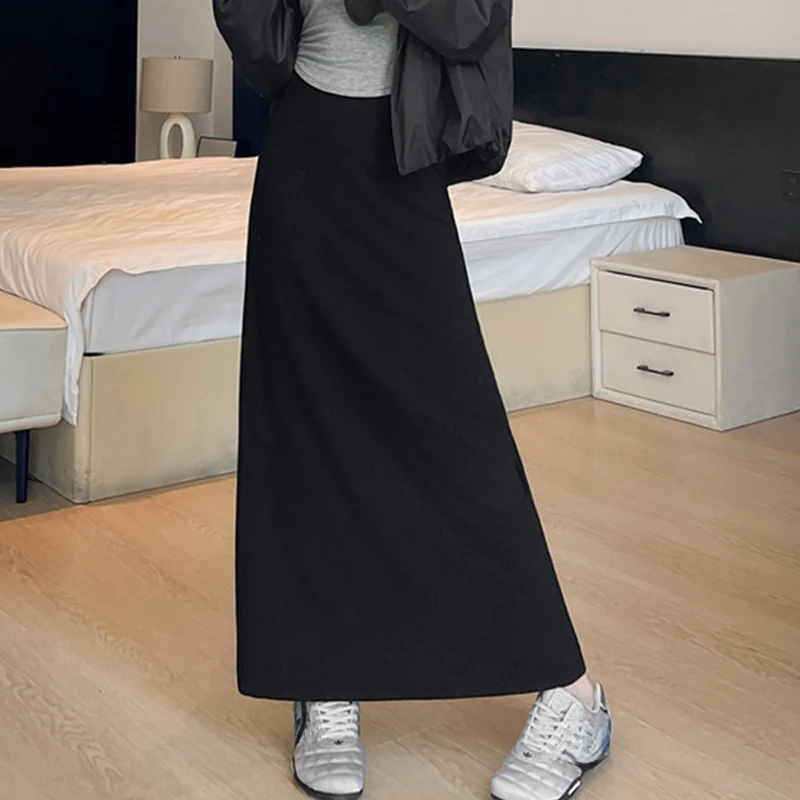 Elegant High Waist A-Line Maxi Skirt - Women's Versatile Autumn/Winter Midi Skirt