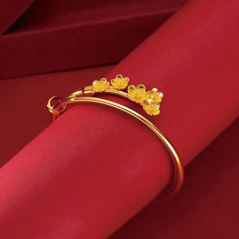 Wholesale Jewelry-- Bring Love Lucky Peach Flowers Bangles Push-and-Pull For Women Fashion Jewelry  Pure Gold Plated 2