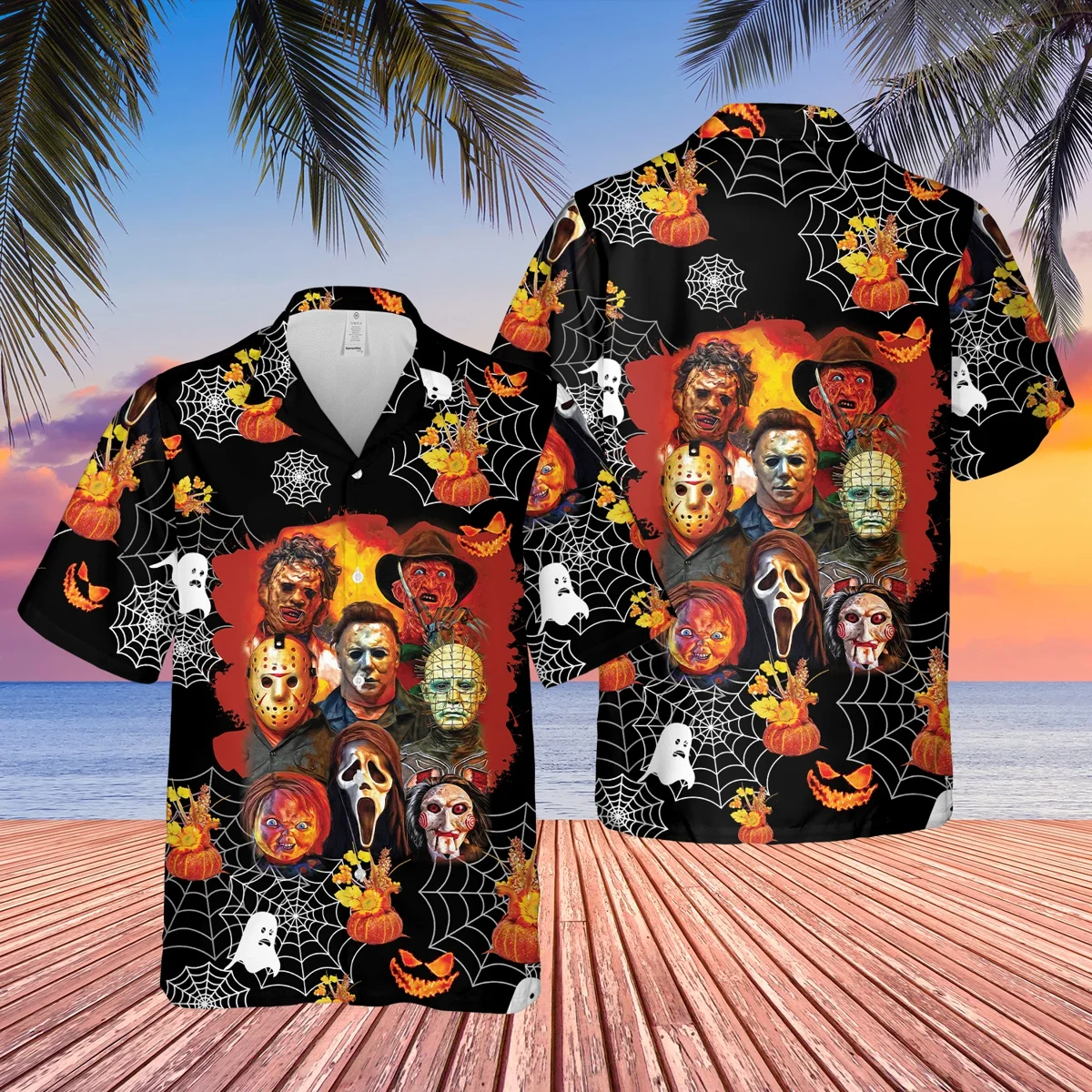 Hawaiian Men's Shirt Horror Killer Short Sleeve Cuban Shirt 3D Printed Summer Holiday Button Up Tops for Men and Women