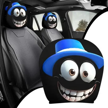 2PC Exaggerated Funny Car Headrest Covers Set, Cartoon Face Expression Auto Seat Protectors, Cool Novelty Car Decor Accessories 1
