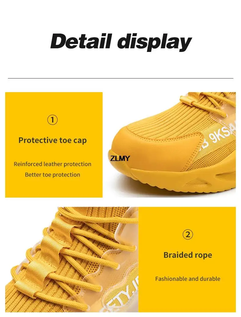 Fashion Safety Shoes Men Steel Toe Work Shoes Puncture Proof Sneaker Man Industrial Work Safety Boots Breathable Protective Boot