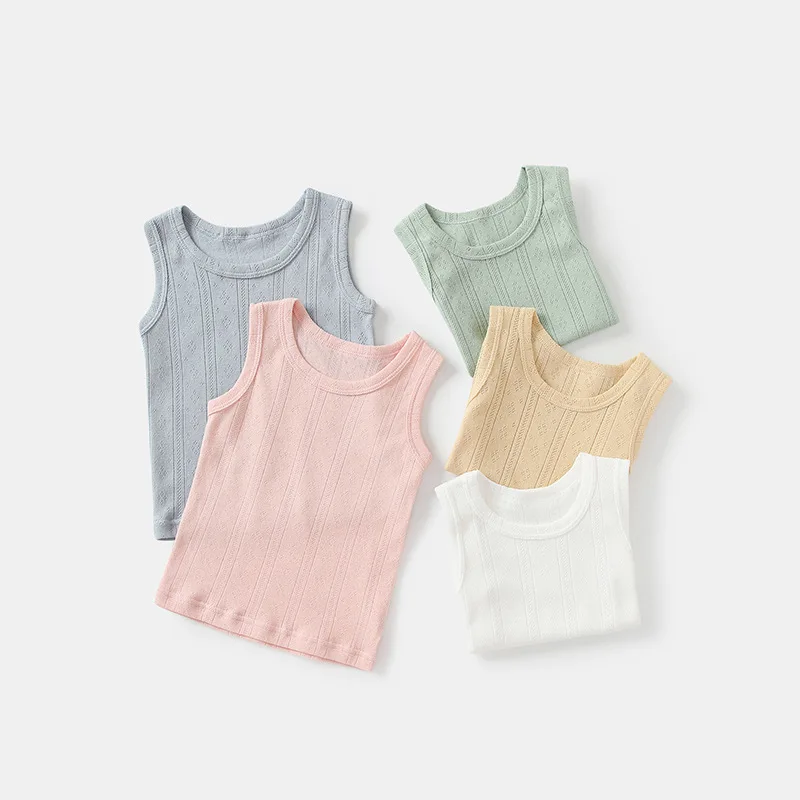Baby Clothes Boys Girls Vest Tops Cotton Summer 3-24 Months Thin Undershirt Jacquard mesh Solid Color Sleeveless Top Infant